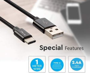 Кабел за зареждане Fast Charge и прехвърляне на данни USB Type C серия Platium V-TAC черен | AVStore