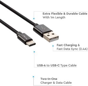 Кабел за зареждане Fast Charge и прехвърляне на данни USB Type C серия Platium V-TAC черен | AVStore