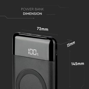 Външна батерия с безжично зареждане Power Bank USB C, microUSB 10000 mAh черна | AVStore