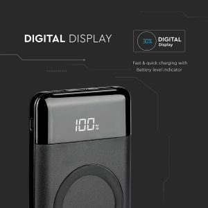 Външна батерия с безжично зареждане Power Bank USB C, microUSB 10000 mAh черна | AVStore