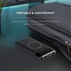 Външна батерия с безжично зареждане Power Bank USB C, microUSB 10000 mAh черна | AVStore