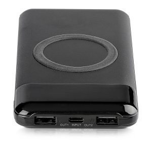Външна батерия с безжично зареждане Power Bank USB C, microUSB 10000 mAh черна | AVStore