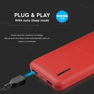 Външна батерия Power Bank, Micro USB 10000 mAh VT-3518 V-TAC червена | AVStore