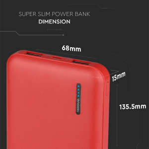 Външна батерия Power Bank, Micro USB 10000 mAh VT-3518 V-TAC червена | AVStore