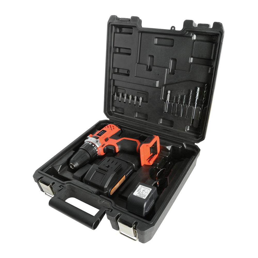 14 Акумулаторен ударен винтоверт бормашина 18V комплект с куфар, 12 аксесоара, батерия | AVStore