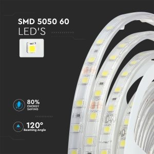LED лента 9W/M 6400K IP65 24V VT-5050-60 V-TAC ролка 5 метра | AVStore
