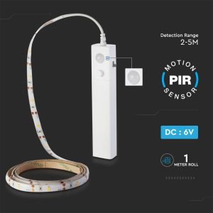 LED лента със сензор и батерия 2.4W/M 2700K IP65 6V VT-8082 V-TAC ролка 1 метър | AVStore