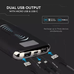 Външна батерия с безжично зареждане Power Bank 10000 mAh, гумено покритие, microUSB черна | AVStore