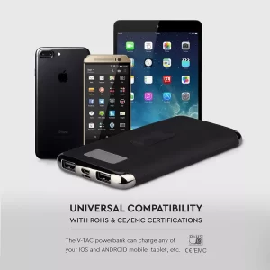 Външна батерия с безжично зареждане Power Bank 10000 mAh, гумено покритие, microUSB черна | AVStore