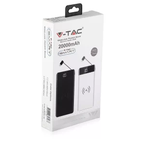 Външна батерия с безжично зареждане Power Bank USB C, Micro USB 20000 mAh VT-3508 V-TAC черна | AVStore