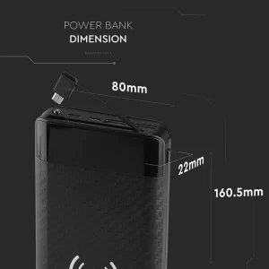 Външна батерия с безжично зареждане Power Bank USB C, Micro USB 20000 mAh VT-3508 V-TAC черна | AVStore