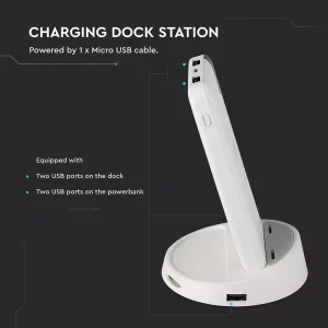 Външна батерия с безжично зареждане Power Bank 8000 mAh + зарядна станция, бяла, VT-3509 V-TAC | AVStore