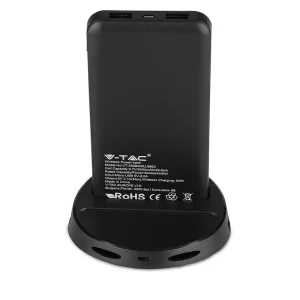 Външна батерия с безжично зареждане Power Bank 8000 mAh + зарядна станция, черна, VT-3509 V-TAC | AVStore