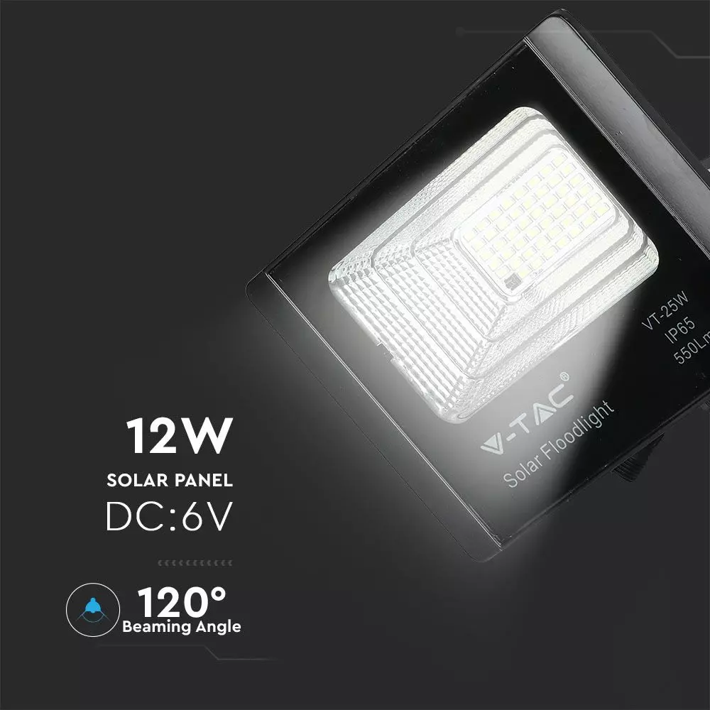 8573 LED соларен прожектор 12W 4000K VT-25W черен 95 LED соларен прожектор 12W 4000K VT-25W черен | AVStore