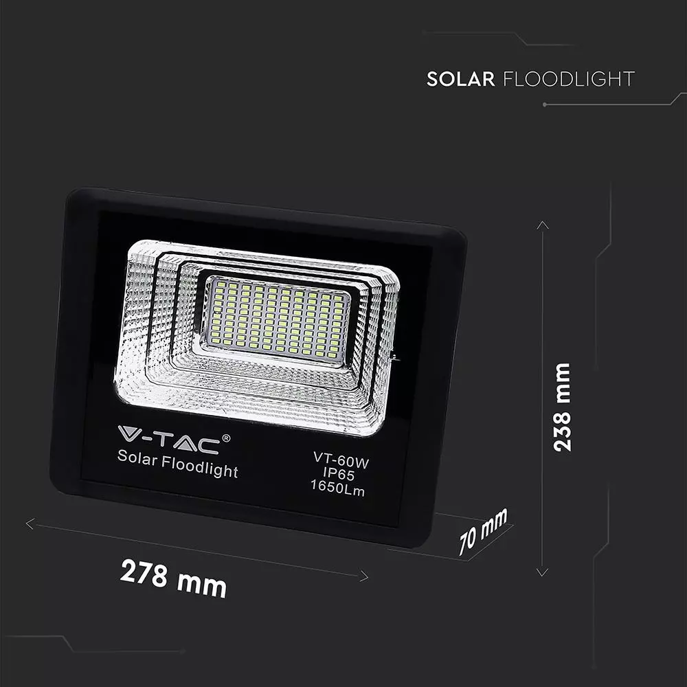 8575 LED соларен прожектор 20W 4000K VT-60W черен 6 LED соларен прожектор 20W 4000K VT-60W черен | AVStore