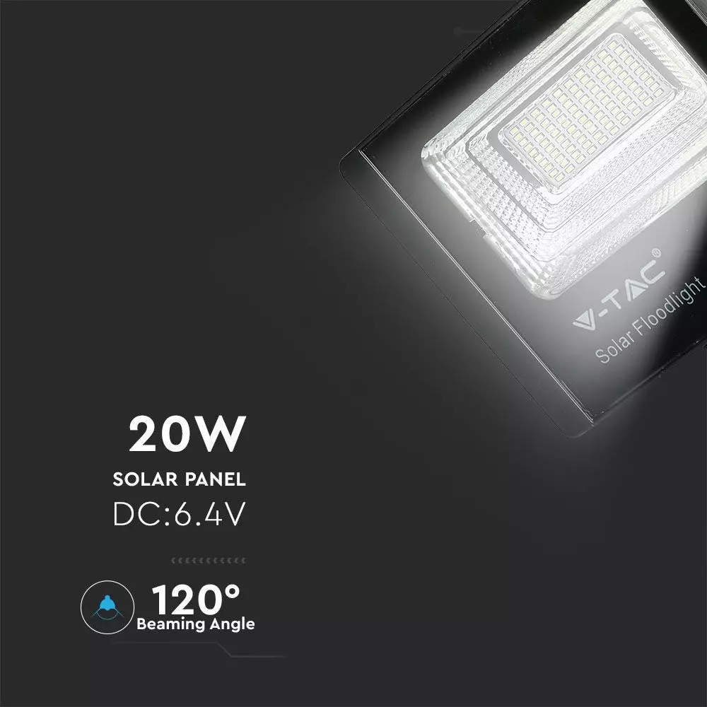 8575 LED соларен прожектор 20W 4000K VT-60W черен 91 LED соларен прожектор 20W 4000K VT-60W черен | AVStore
