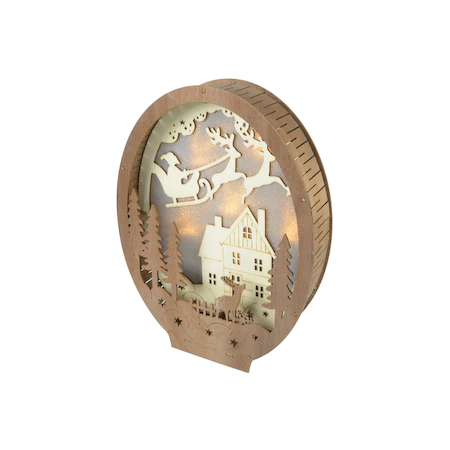 Коледна украса lyyt Nordic Wooden Christmas Scene, с LED подсветка, на батерии | AVStore