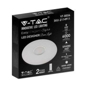 LED плафон кръгъл/блестящ 60/30W 3в1 с дистанционно управление VT-8556 V-TAC бял | AVStore