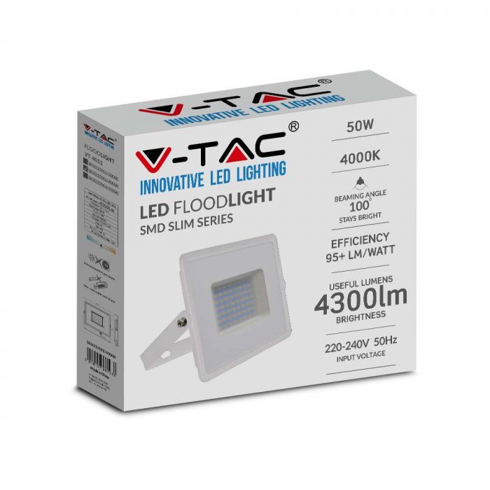 215962-b_1 LED прожектор 50W 6500K SMD чип VT-4051 V-TAC бял | AVStore
