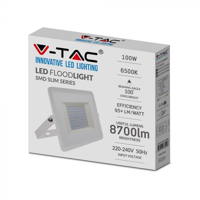 215969-b LED прожектор 100W 6500K SMD чип VT-40101 V-TAC бял | AVStore
