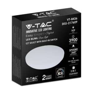 LED плафон кръгъл/матов36W 3в1 VT-8436 V-TAC бял | AVStore