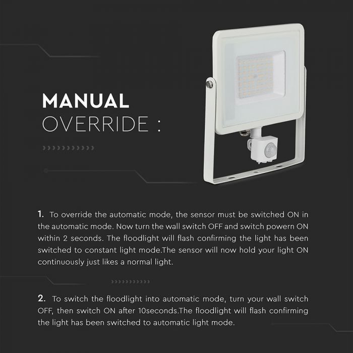 466-i3_1354 LED прожектор със сензор за движение 50W 3000K VT-50-S V-TAC бял | AVStore