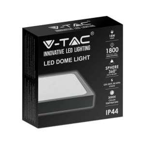 LED плафон квадратен 18W 3000K VT-8618 V-TAC черен | AVStore