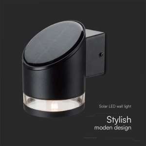 LED соларна стенна лампа 1W 3000K VT-1138 V-TAC черна | AVStore