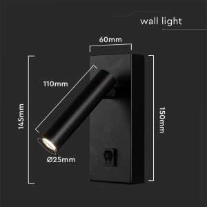 LED стенна лампа 2W 4000K VT-402 V-TAC черна | AVStore