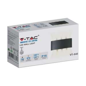 LED стенна лампа 7W 3000К VT-848 V-TAC черна | AVStore