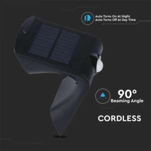 LED соларна стенна лампа със сензор за движение 1.5W 4000K VT-767-2 V-TAC черна | AVStore
