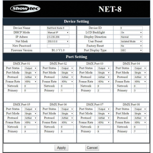 8-канален Art-Net/Kling-Net възел – 3-пинов XLR Showtec NET-8/3 | AVStore