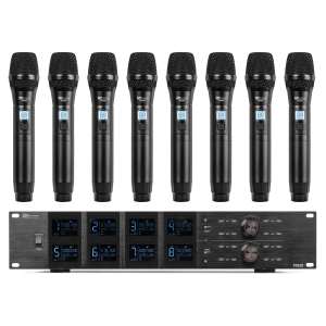Безжичен микрофонен комплект Power Dynamics PD528 UHF с 8 ръчни микрофона | AVStore